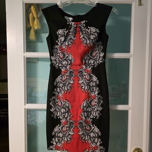 London Times Black and Red Floral Mini Dress